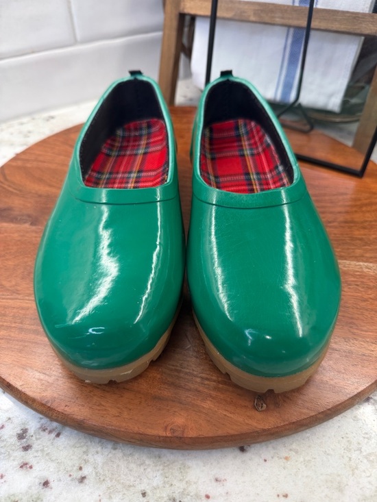 Midwest Shoes - Mid West Green Slip On Rubber Garden Rain Shoes Clogs sz 7 Plaid insoles